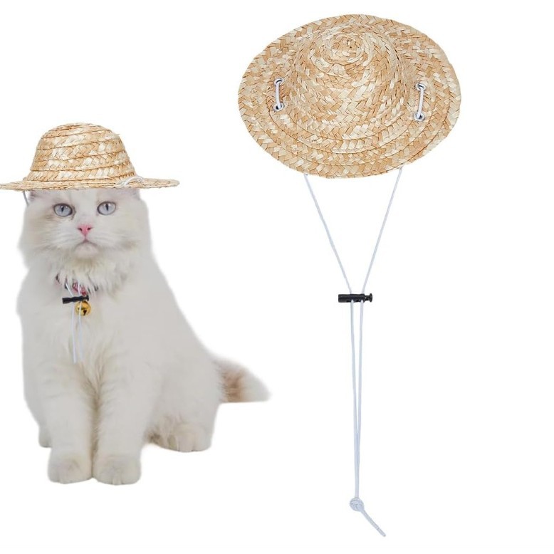 宠物草帽狗狗猫咪夏季沙滩户外防晒遮阳迷你帽子可调节太阳帽子