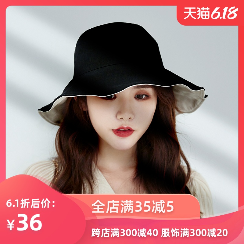 双面渔夫帽女夏韩版潮百搭日系盆帽遮脸遮阳帽子防晒紫外线太阳帽