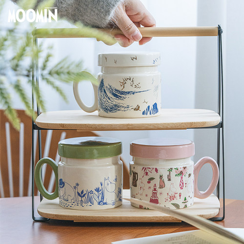 姆明带盖花茶杯陶瓷杯子茶水分离