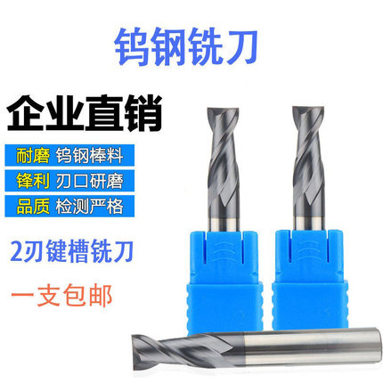 45度钨钢铣刀 2刃硬质合金平底铣刀 涂层直柄键槽铣刀4 6 8 10 12