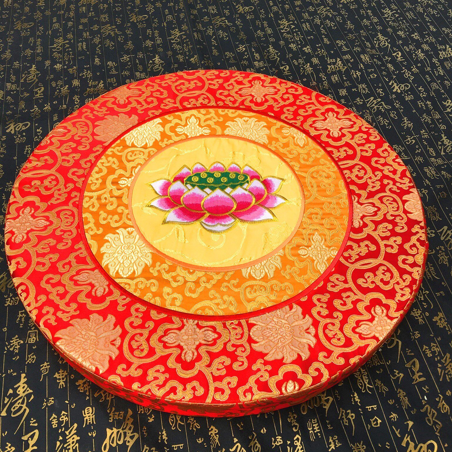 莲花跪垫拜垫蒲团圆形棕椰丝绣花禅修垫打坐垫跪垫拜凳坐禅垫