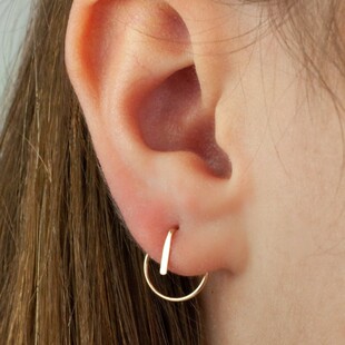 睡觉洗澡免摘耳钉 925纯银极简风个性 四月手作 进口14K包金玫瑰金