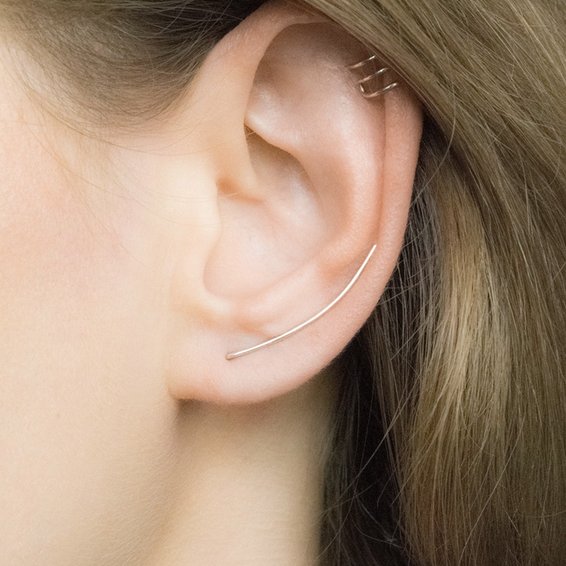 曲面u型耳夹女美国14k包金925纯银简约气质欧美耳钉个性夸张耳环