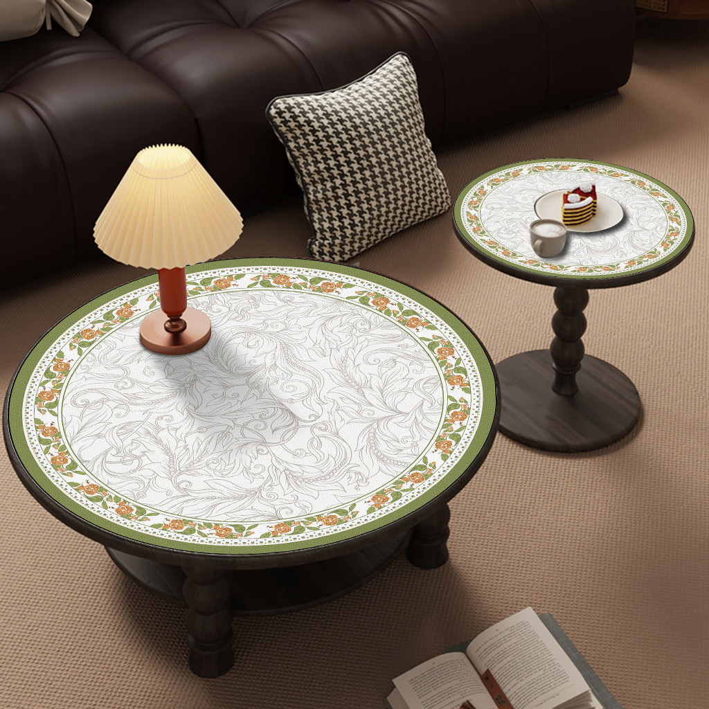 美式圆桌桌布防水防油免洗皮革小圆桌茶几垫轻奢高级感圆形桌面垫,居家布艺,餐垫,淘宝优惠券,粉丝福利购,淘宝优惠卷