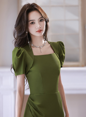 晚礼服女宴会气质轻奢小众高端高级感简单大方平时可穿绿色连衣裙