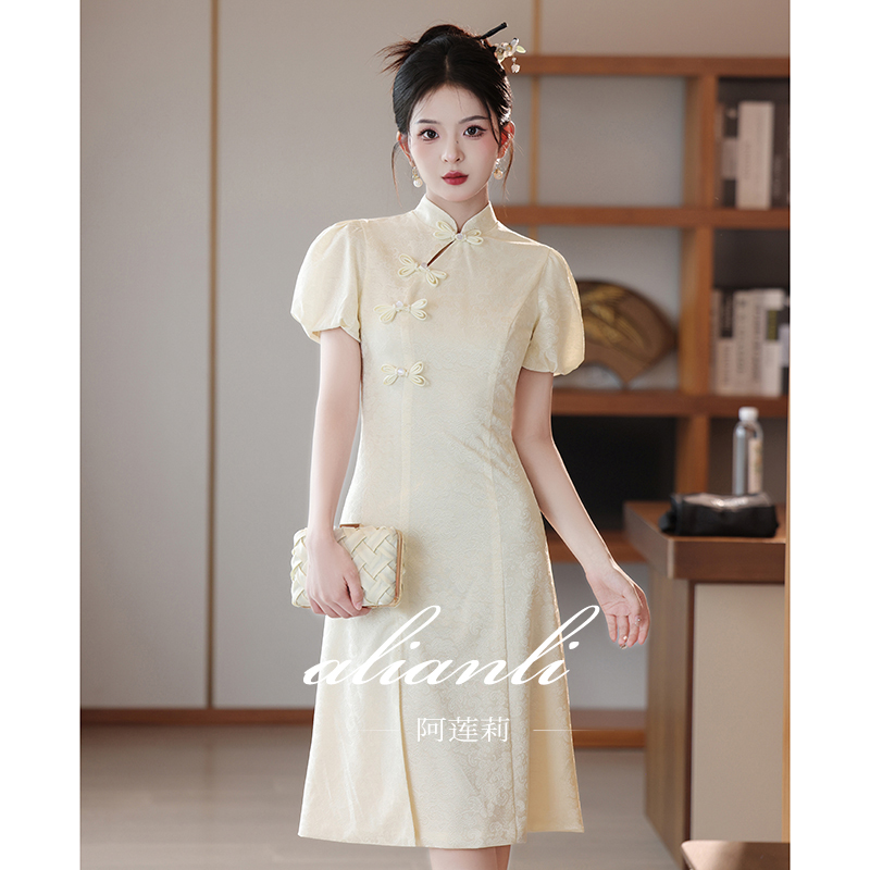 阿莲莉复古新中式短袖旗袍礼服