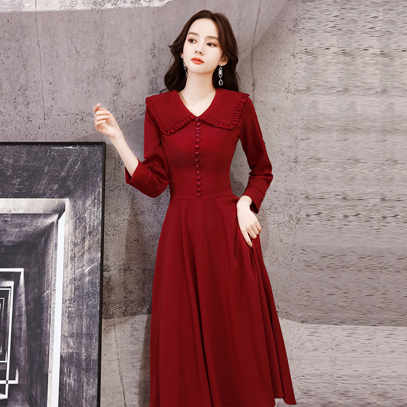 敬酒服新娘酒红色高级感赫本小红裙平时可穿订婚结婚衣服晚礼服女
