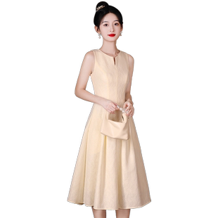 晚礼服裙女轻奢小众高端主持人平时聚会可穿订婚香槟色端庄大气