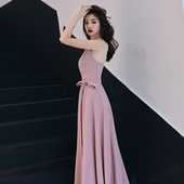 晚礼服女宴会法式 轻奢小众高端赫本风挂脖式 party粉色订婚连衣裙