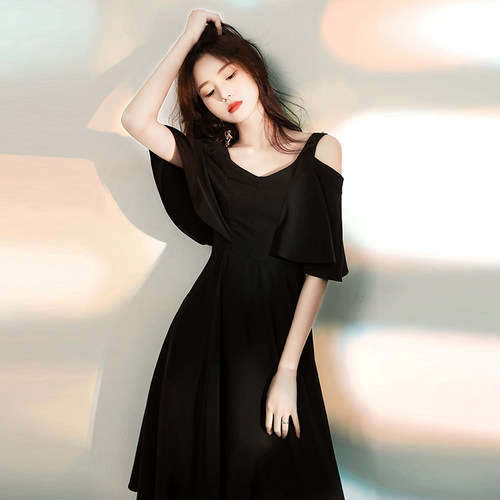 宴会气质高贵法式小众黑色晚礼服