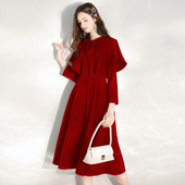敬酒服新娘2026新款 披肩结婚晚礼服女 红色连衣裙平时可穿订婚长袖