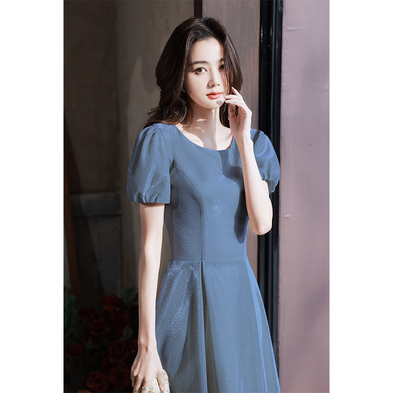 晚礼服宴会轻奢小众高端高级感蓝色平时可穿主持人端庄大气连衣裙