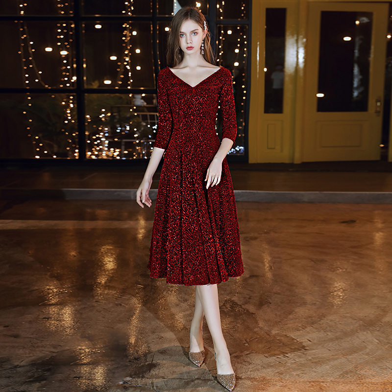 敬酒服新娘2025新款酒红色伴娘服平时可穿订婚结婚小个子礼服裙女