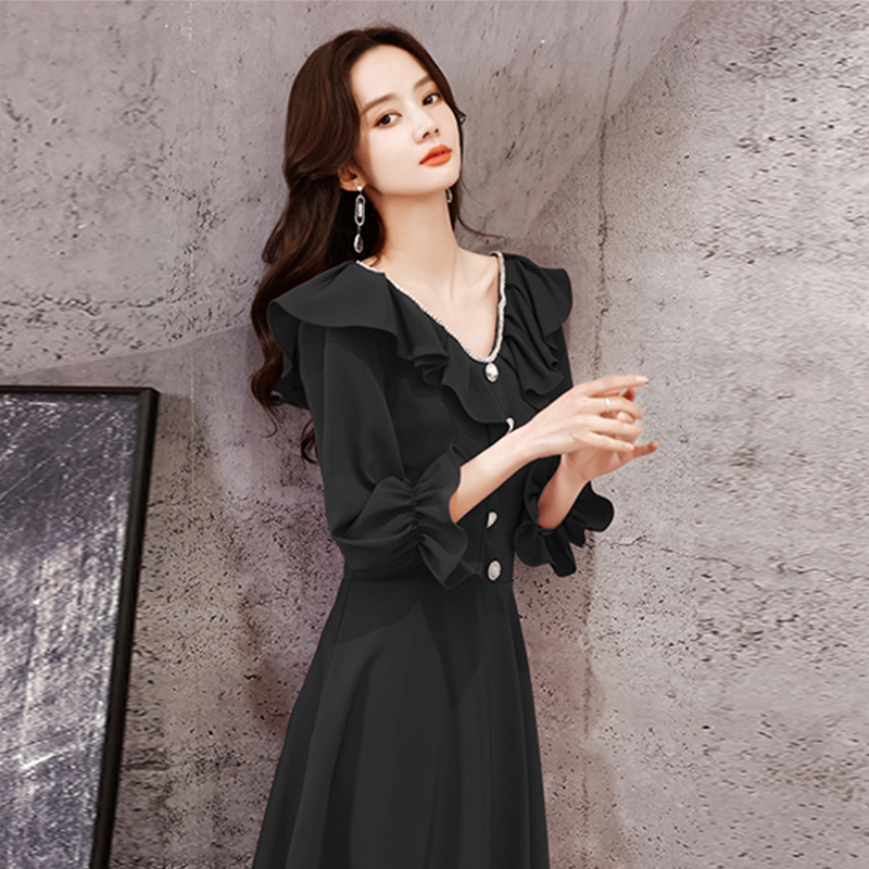 宴会气质高贵小众黑色晚礼服