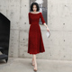 敬酒服新娘回门便装 酒红色订婚连衣裙平时可穿小晚礼服女结婚衣服