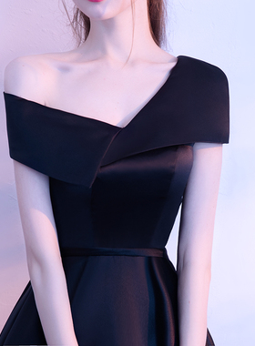 晚礼服裙女高级感轻奢小众高端生日party一字肩小个子绝美黑色