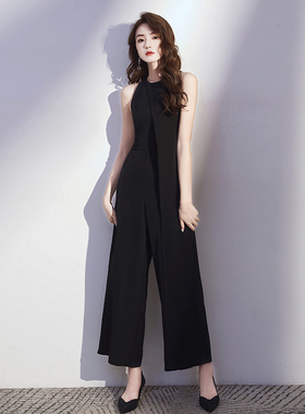 晚礼服女宴会气质轻奢小众高端女装晚宴黑色连体裤裙晚装连身裤装