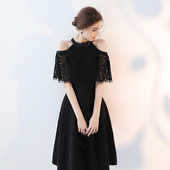 晚礼服高级感黑色轻奢小众高端挂脖小个子绝美赫本风连衣裙成人礼