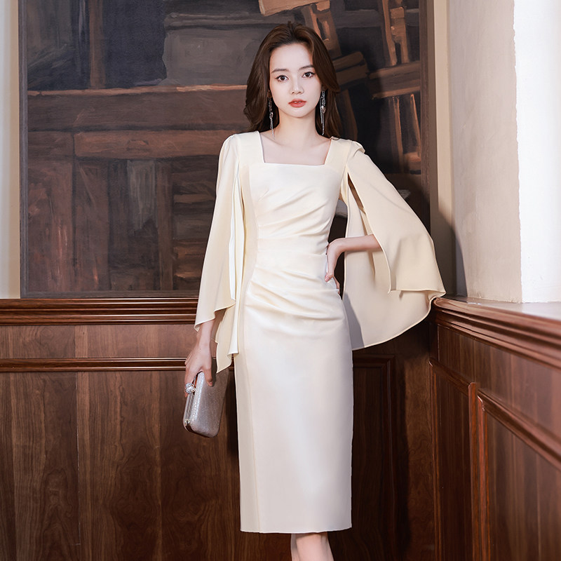 晚礼服女宴会气质轻奢小众高端法式高级感主持人订婚香槟色连衣裙