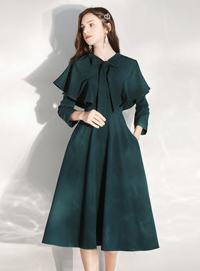 晚礼服裙女宴会气质轻奢小众高端墨绿色连衣裙名媛成人礼女孩洋装