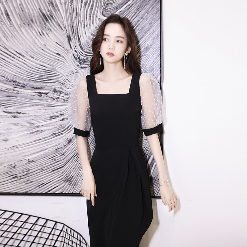 黑色晚礼服女宴会气质轻奢小众高端高级感平时可穿主持人连衣裙