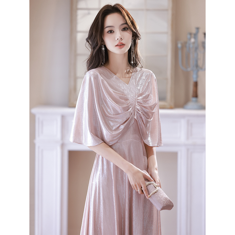 阿莲莉赫本风飞飞袖小晚礼服裙女