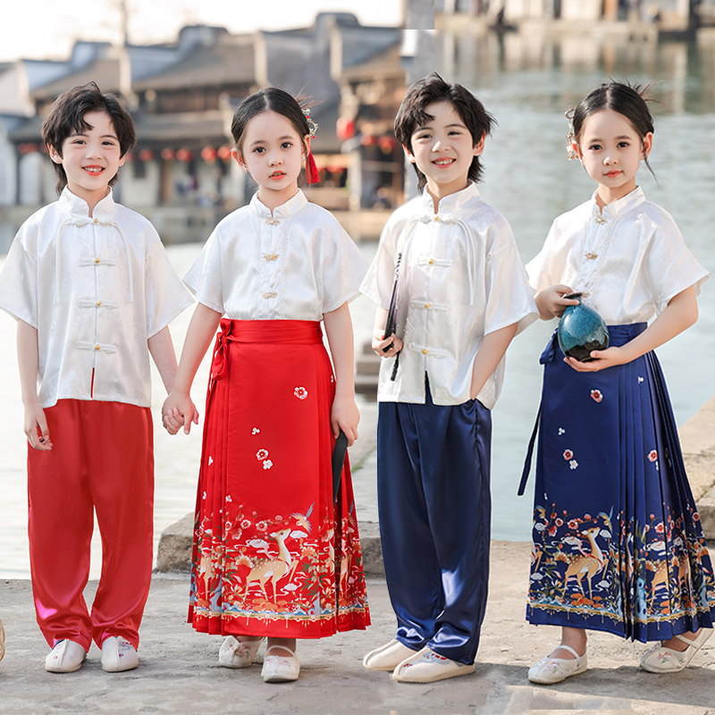 六一儿童演出服中国风合唱服马面裙国学小学生男女童汉服朗诵唐装-封面