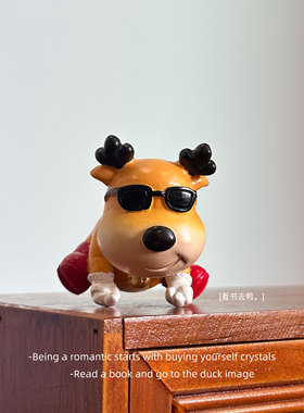 竖中指麋鹿 纯手工彩绘创意可爱万圣圣诞节迷你桌面摆件生日礼物