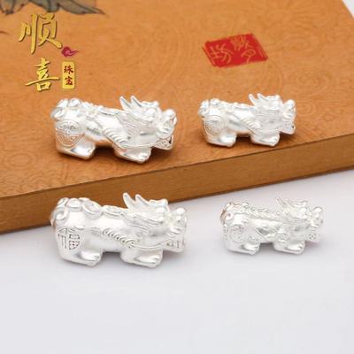 S999足银纳福3D硬银貔貅转运如意招财小隔珠 DIY手工手链串珠配饰