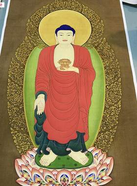 清代丁观鹏阿弥陀佛佛像绢本高清微喷复制装饰F画挂轴装裱