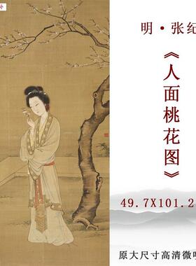 明张纪人面桃花图古画微喷复制工笔j仕女人物国画稿临摹学习范本