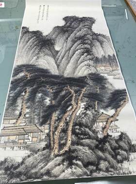 国画装饰挂轴古i画真迹宣纸微喷复制品张大千仿王蒙春山读书图挂