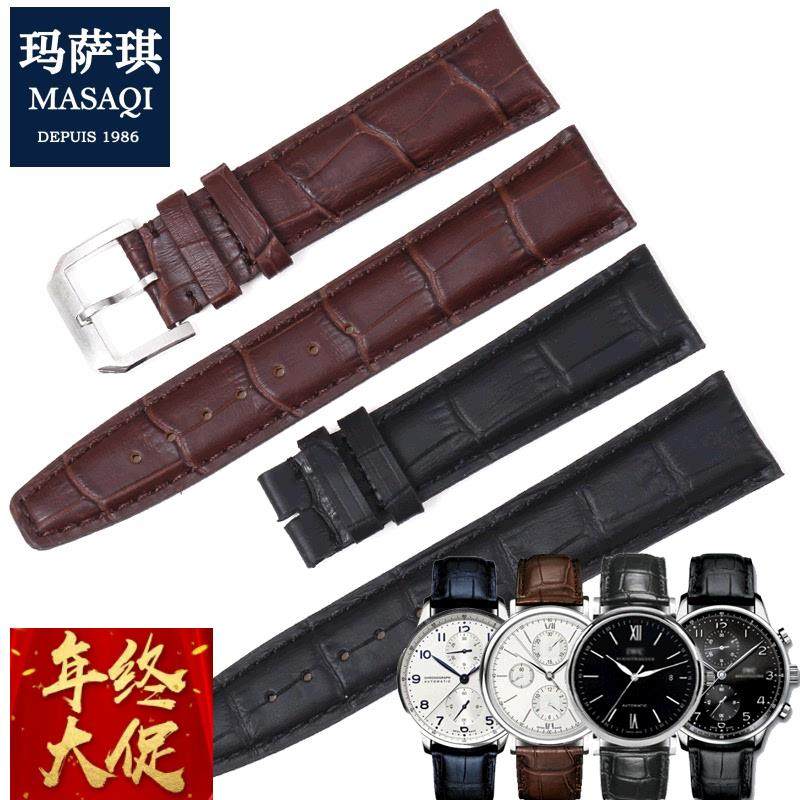玛萨琪代用万国真皮表带马克16飞行员葡萄牙柏涛菲诺男表链皮带