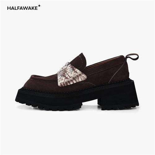 HALFAWAKE棕色厚底乐福鞋
