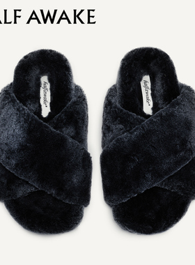 HALFAWAKEvol.8设计师女冬季外穿高级感羊毛交叉拖鞋增高厚底拖鞋