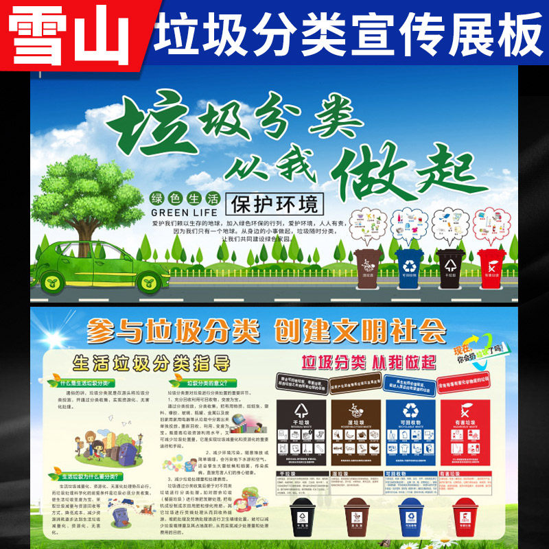 上海垃圾分类宣传栏海报展板投放标识标语不可回收物有害干湿厨余其他