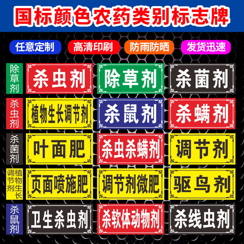 农药国标颜色类别标志牌分类标识牌农药安全提示牌杀虫剂店货架区域除