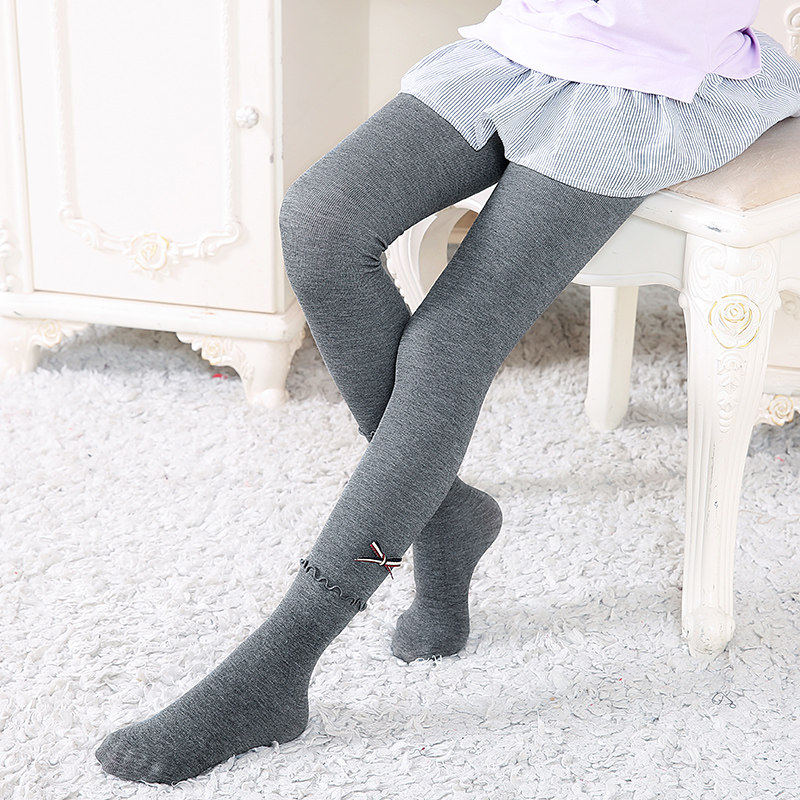 女童春秋连裤袜纯棉宝宝连脚袜裤女孩白色舞蹈袜蝴蝶结儿童打底袜