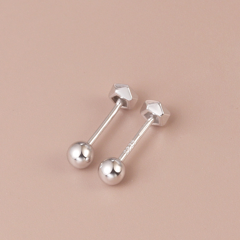 s925纯银小巧港风简约螺纹耳钉女