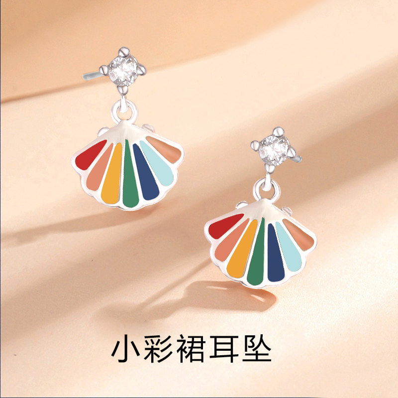925纯银百搭彩色小裙子耳坠女