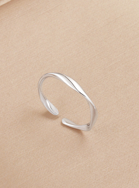s925纯银简约莫比乌斯开口戒指女
