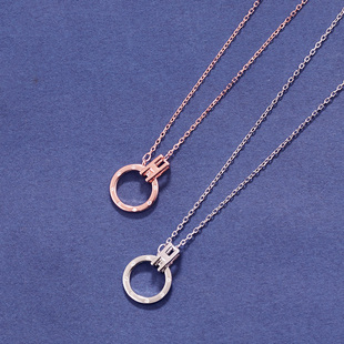 925纯银双环相扣项链女日韩时尚百搭高级感圆环H字母玫瑰金锁骨链