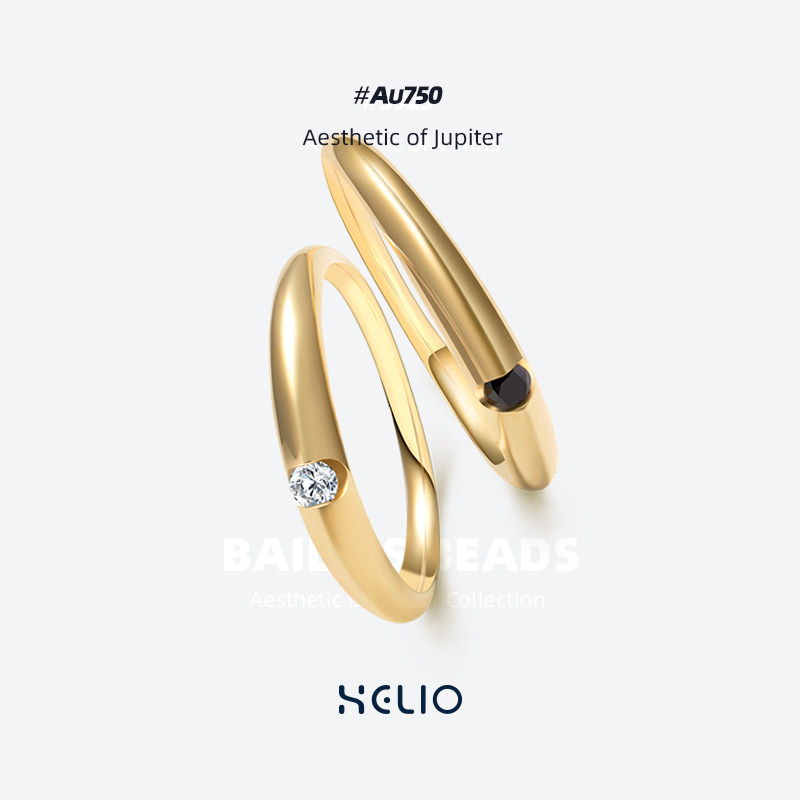 HELIO赫粒黑白钻石戒指原创设计情侣对戒求定婚戒18k黄金指环尾戒