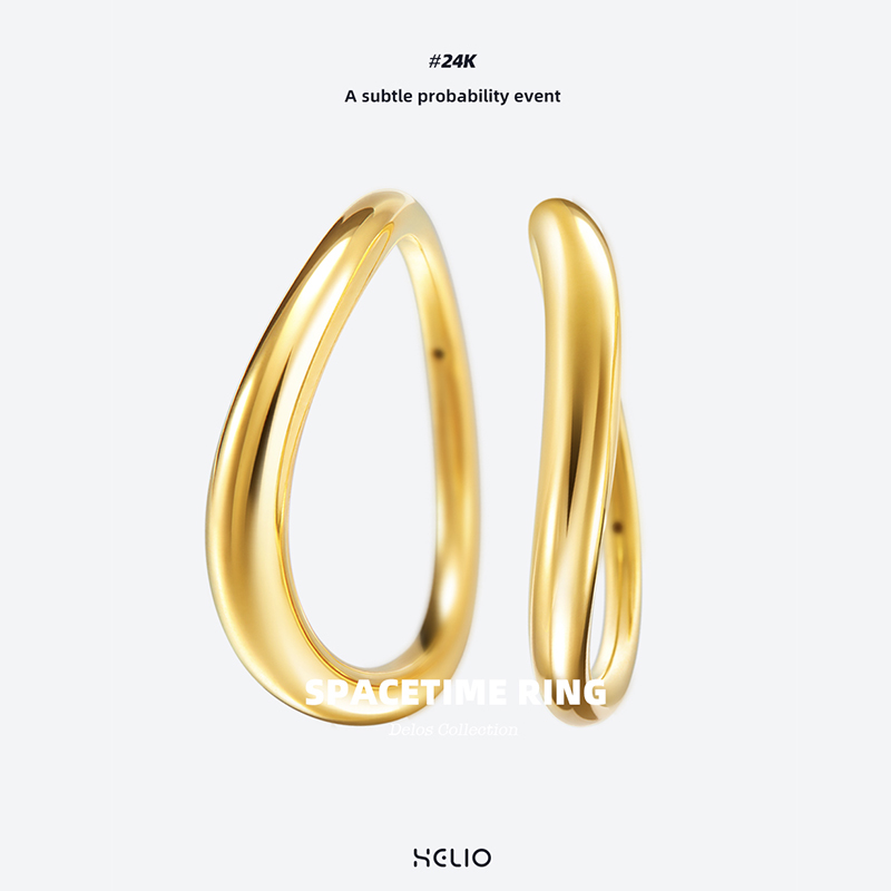 HELIO赫粒时空之环24K黄金戒指原创小众设计经典足金情侣对戒婚戒