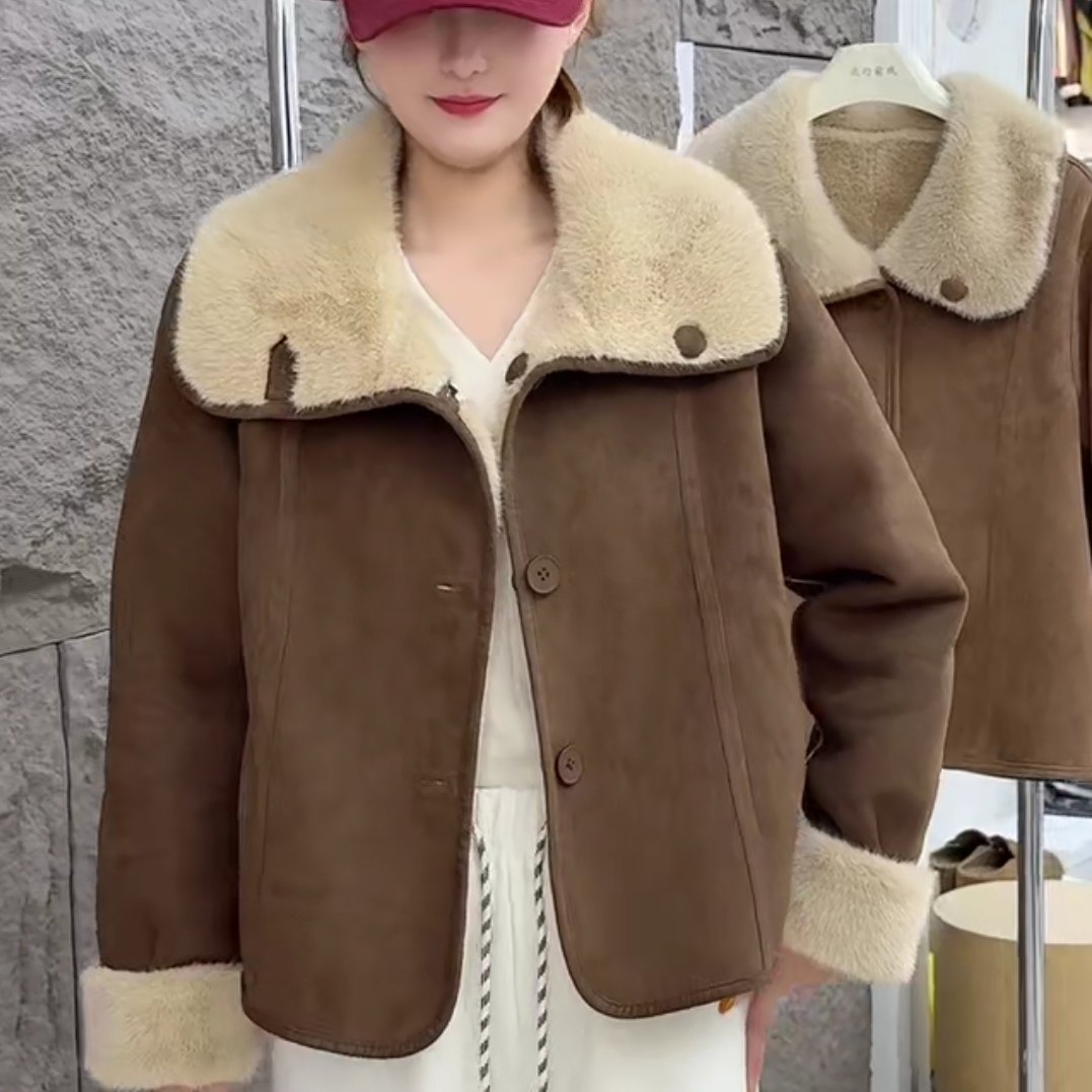 2025新款冬季兔毛绒高端洋气皮草一体绒短外套双面穿女士气质上衣