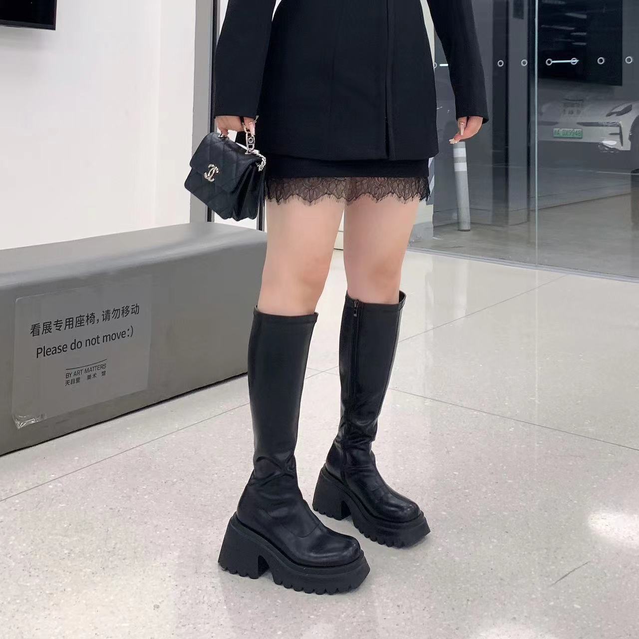 慧芝huizhi 矮胖妹妹的快乐 厚底8cm骑士显腿直显腿瘦靴子