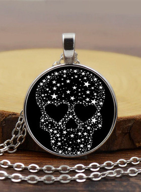 新品配饰黑色骷髅头时光宝石项链饰品欧美水晶吊坠复古毛衣链