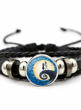 圣诞夜惊魂杰克莎莉皮革手链欧美时尚手饰多层串珠编织手链女