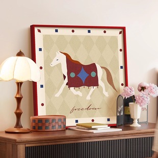 瑞典达拉木马挂画复古法式小众客厅中古风艺术装饰画高级感玄关壁