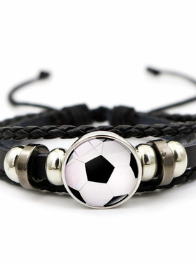 足球蓝球排球时光宝石手链男女通用多层串珠编织皮革手链饰品